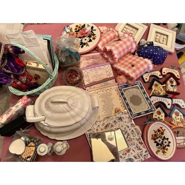 collection of various items soup bowl stitching, welcome signs home decor