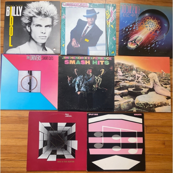 Assorted Records Collectible Albums  Billy Idol, Elton John, The Drivers, Jimi Hendrix, Paul Lawson,