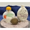 3 Decorative Snuff Bottles (one with spoon, one missing lid)  tallest 3H