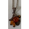 Image 2 : Ladies Sterling Silver Necklace w/ Amber Pendant