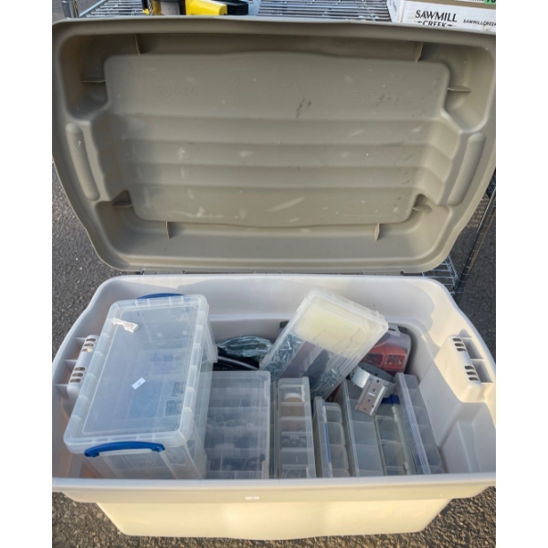 Hardware Essentials - Assorted Hardware Parts Tools Encased In Organizer Totes & More