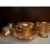 Image 3 :  vintage Anchor Hocking Fire-King Peach Lustre 6 tea cups with matching plates and cream and sugar.