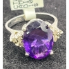 Image 2 : 10K White Gold, Amethyst and Diamond Ring (total weight 4.8g)