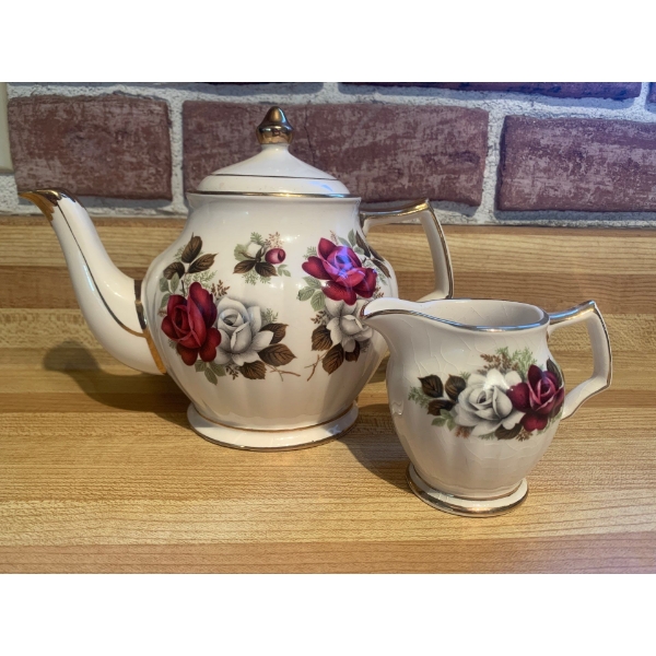 Vintage Sadler Teapot And Creamer. Made in Staffordshire, England. 