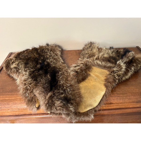 Handmade, leather hide fur mitts in nice condition