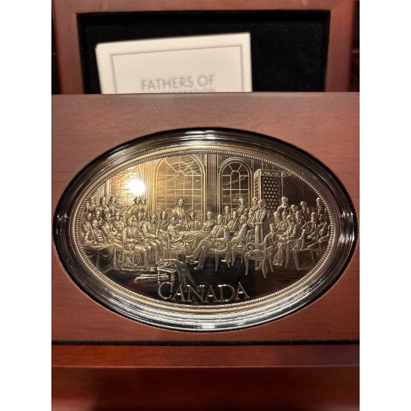 FATHERS OF CONFEDERATION CANADIAN 5 OZ ANTIQUE FINISH FINE SILVER MEDAL – CANADIAN HERITAGE MINT