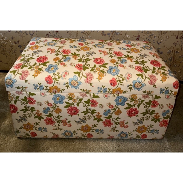 Back Of The Bed  Floral Upholstered Clothing Or Blanket Chest  35x6x17"tall