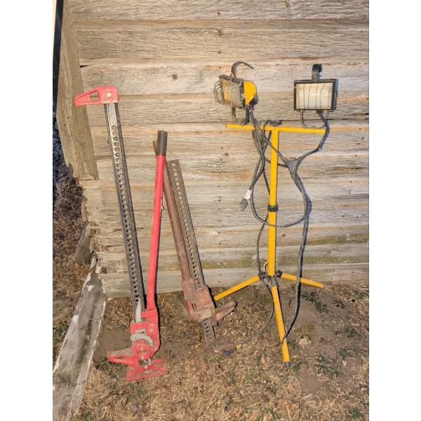 Shop Work Light w/ A Pair Of Mechanical Farm Jacks 