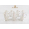 Image 1 : Vintage Federal Glass Iridescent White Milk Glass Beer Steins, Featuring An Embossed Colonial Tavern