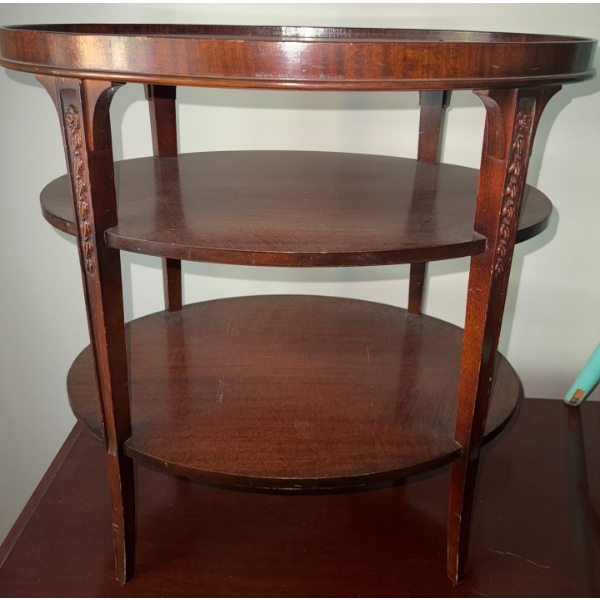 Superb Antique Inlaid Mahogany Glazed 3 Tier End Table 23x24