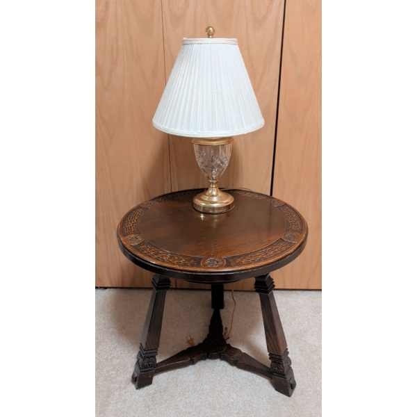 Waterford Crystal Table Lamp w/ Hand Carved End Table 