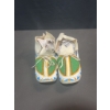 Image 1 : Beaded Leather Moccasins with Green, White, and Yellow Pattern