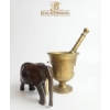 Image 2 : Brass Mortar and Pestle With Wooden Elephant Figurine