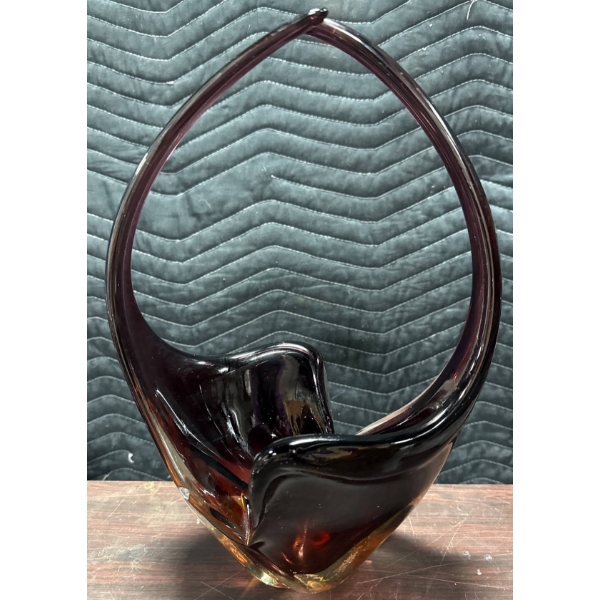 Special Murano Style Amber and Crimson Glass Sculptural Vase