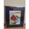 Image 1 : X.Wandler Watercolor Cottage Art 15x18 Navy Border