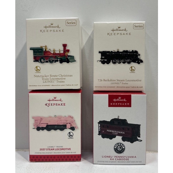 Vehicles- Christmas Train, 726 Berkshire Steam, 2037 Steam, K4 Caboose Hallmark Ornaments