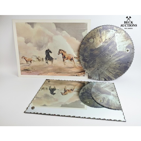  Print Frame Running Horses In A Dusty Landscape, Vintage Mirror
