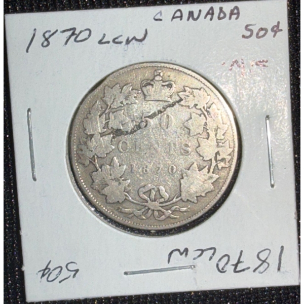 1870 Canadian 50 Cent Coin 92.5% Silver 11.62 Grams