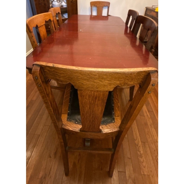 Antique Dining Table w/ Leaf and Six Chairs - Table is 66L, 36D, 30T 