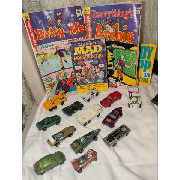 Hot Wheels Red Line Diecast Toy Automobiles w/ Humourous Reading Material & more