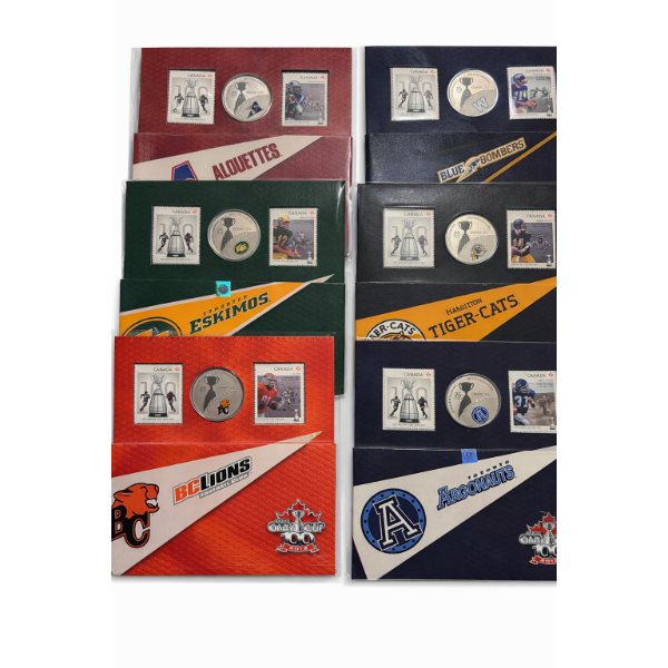 2012 CFL coin set Toronto BC Hamilton, Edmonton, Winnipeg Montreal all coins also include two Canadi