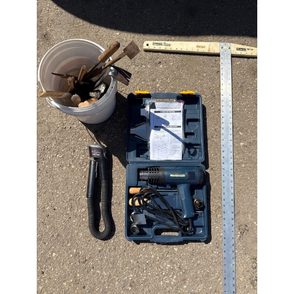 Master craft heat gun, assorted files, t-square, snake light