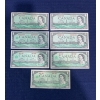 Image 1 : 3 Centennial Canadian 1 Dollar Bills, 4 1954 Modified Bills