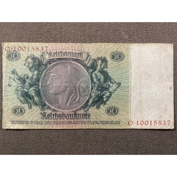 1920 German 50 Mark Reichsbanknote with Serial Number G.10015837