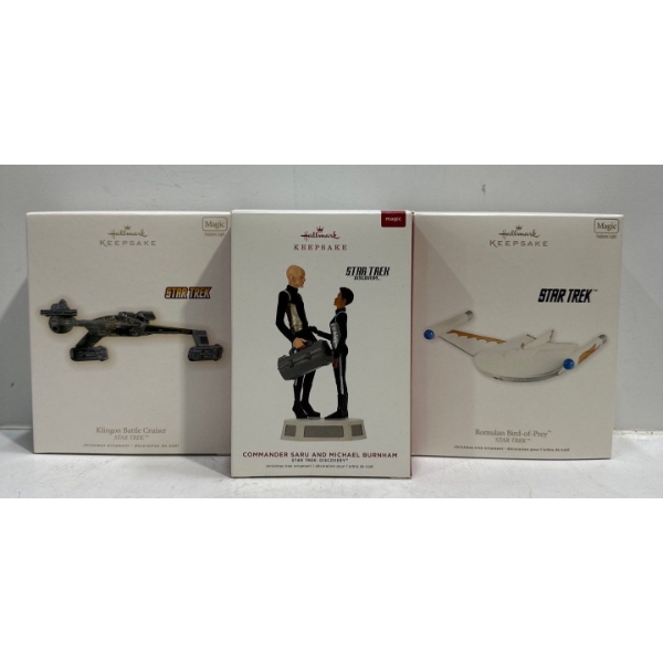 Star Trek - Battle Cruiser,  Bird of Prey, Comdr Saru and Michael Burnham Hallmark Ornaments