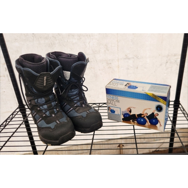 Gently Used WindRiver Size 13 Mens T-Max Insulated Boots and Exercise Ball 