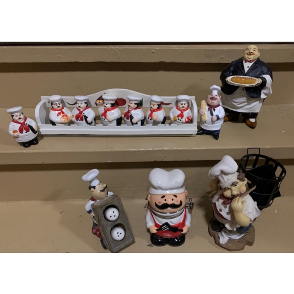 Condiment Chefs for Salt/ Pepper etc, Canister Chef 8 T and Resin Chef Figurines 