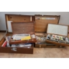 Wooden Cases w/ Painters' Supplies- Paint, Brushes 