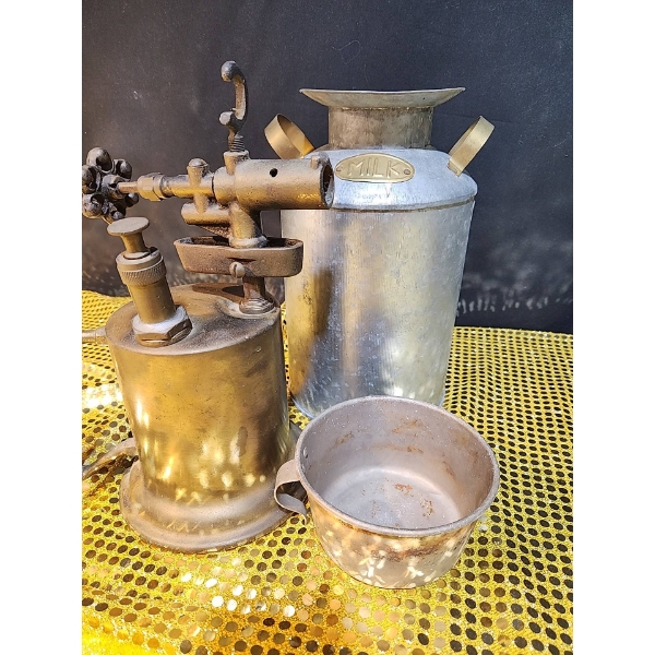 Metal Milk Can and Vintage Blow Torch