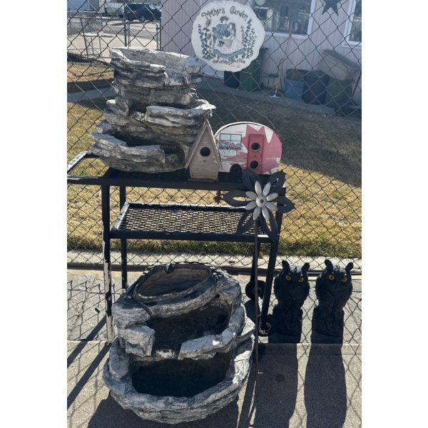 Yard Decor Collection - Fountains, Metal Cart, Owl Decor and More 