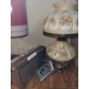Image 1 : Concert Boy Automatic German Radio, Side Table Clock, and Floral Pattern Glass Lamp