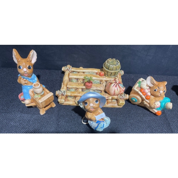 Pendelfin Collectible Bunny Figurines- Barrow Boy, Crocker, & Whopper Hand Painted Stone Craft 