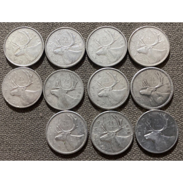 Canadian 25-cent Pieces 80% Silver 64.13 Grams
