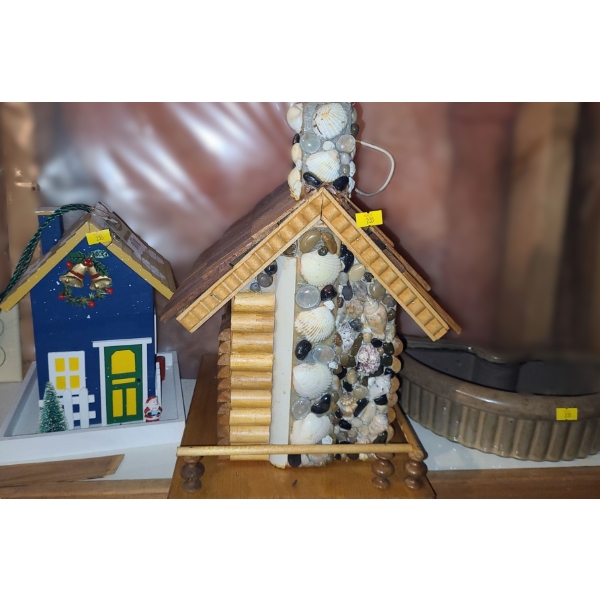 Two Birdhouses: Largest: 9.5 W, 12 D, 17 T and Half Circle Planter 12 X 6 (All New)