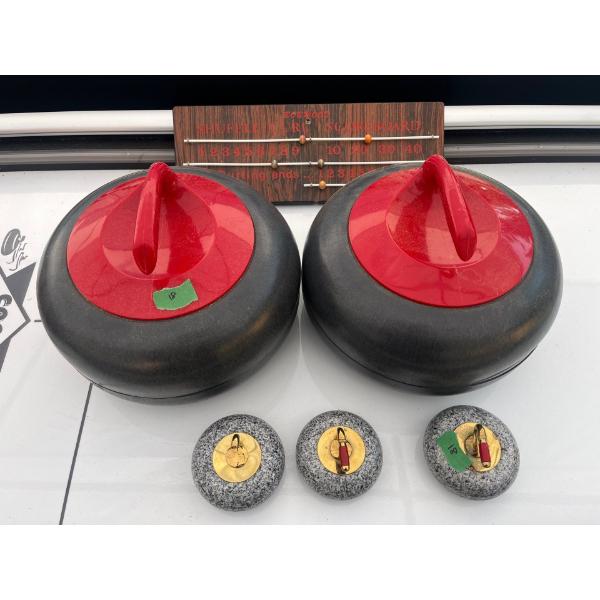 3 Small Marble Curling Rocks 2 Vintage Plastic Curling Rock Bowls & Score Board