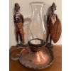Image 1 : Handcarved African Idols 9"Tall w/Chamberstick Candle Holder Glass Hurricane chimney