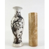 Image 1 : Ceramic Vase With Black Floral Relief And Onyx Cylinder