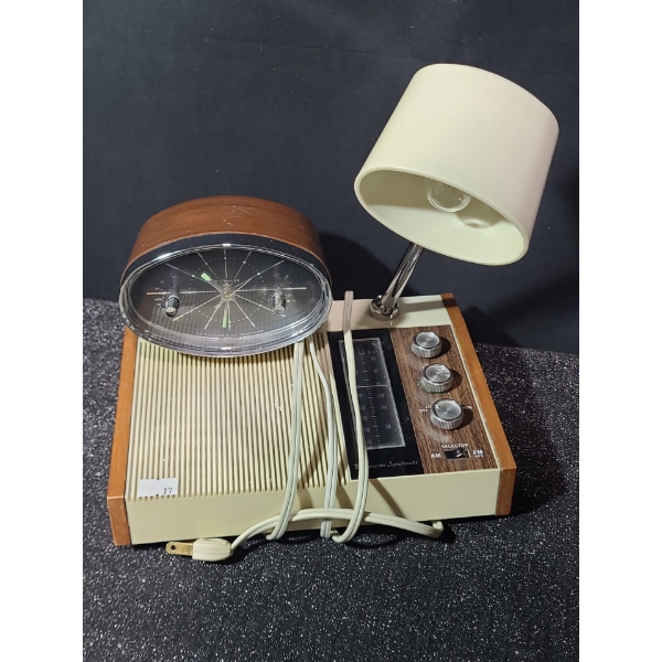 Vintage Longines Symphonette Tabletop Radio/ Lamp/ Wittnauer Clock 9W, 7 D, 11.5 T w/ Lamp Extended 
