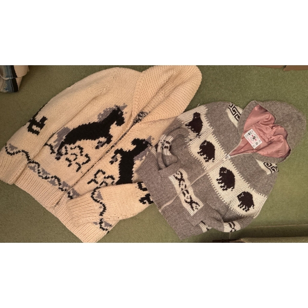 Ladies Outerwear - New Knit Sweaters - Hooded Lined Bison & Classic Style w/ Equestrian Print