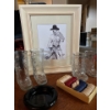 Image 1 : 4 cowboy boot glass mugs, vintage ashtray, cowboy print, vintage poker chips, cowboy framed print
