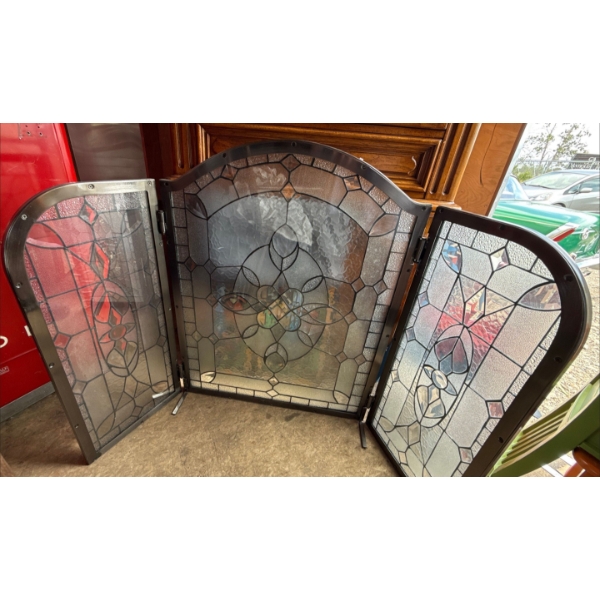 Vintage Stained Glass Style Fireplace Screen 