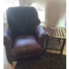 Image 1 : Brown Leather Chair 38 W, 35 D, 39 T and Side Table 18 W, 18 D, 20 T 