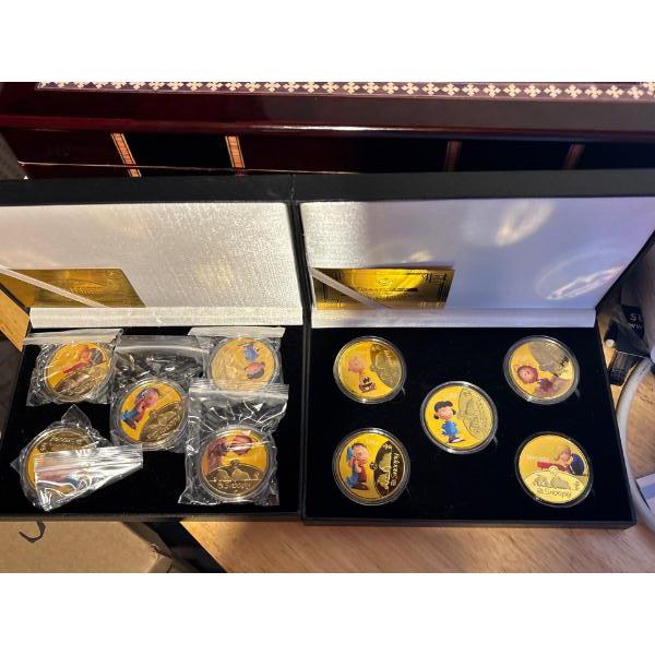 2 Coin sets with Snoopy & Crew gold plated 