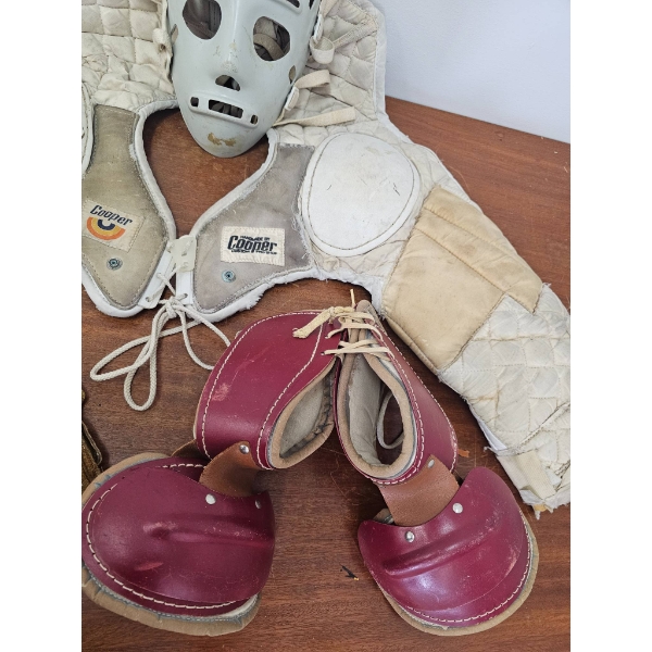 Vintage Cooper Goaltender Hockey Gear Set with Mask, Chest Protector, Gloves, and Skates