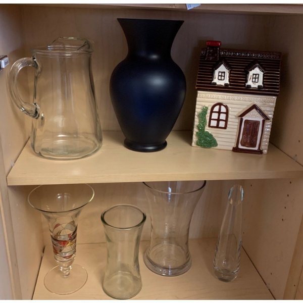 Assorted Vases Cookie Jar W/ Glass Pitcher