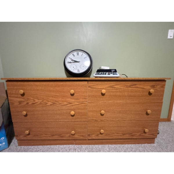 Dresser With Clock & Canon Printer Calculator 
